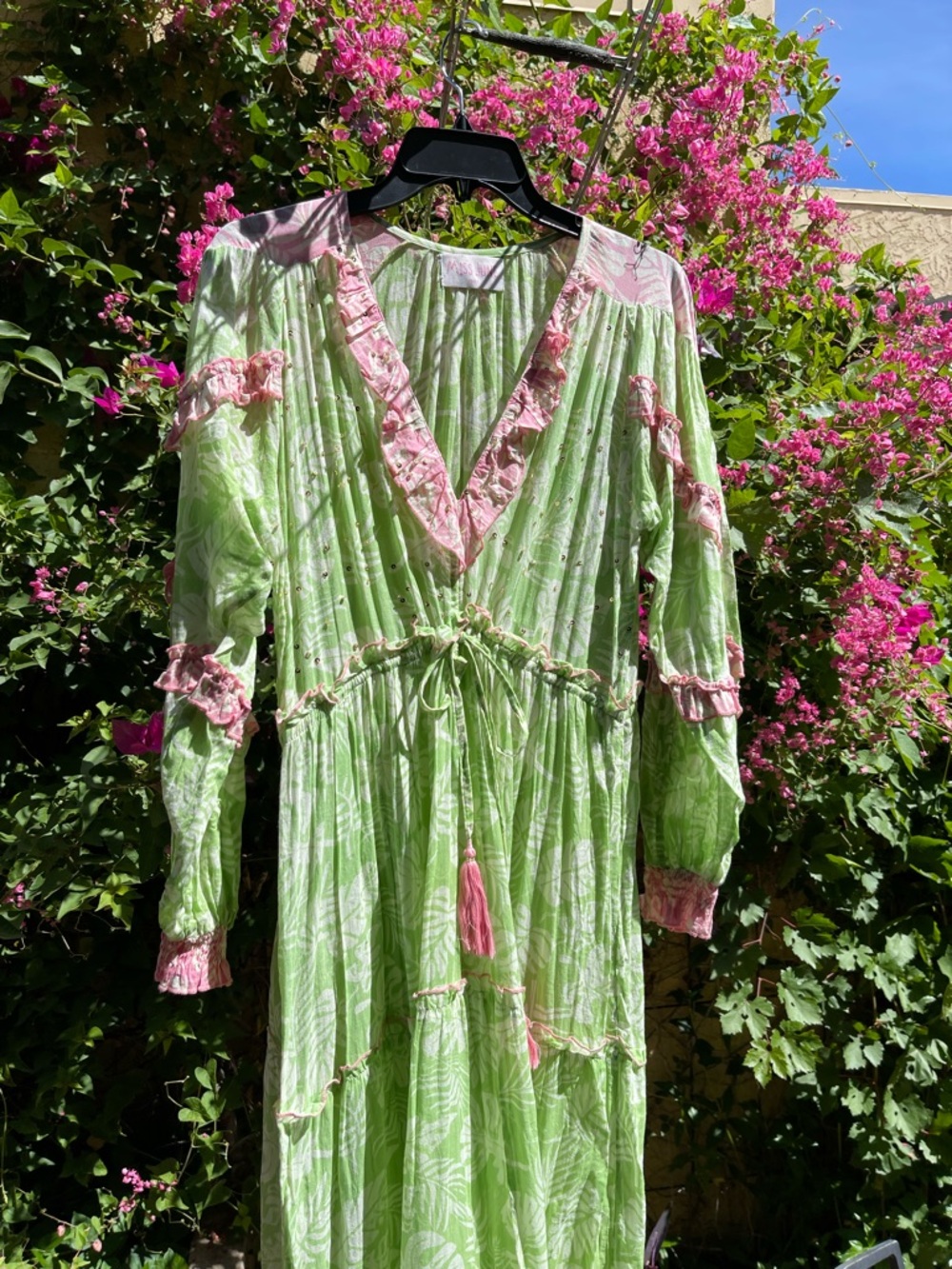 MISS JUNE PARIS Kara Long Maxi Dress Tassel Cinch Waist Pink Green Sequins OSFM - Picture 6 of 8